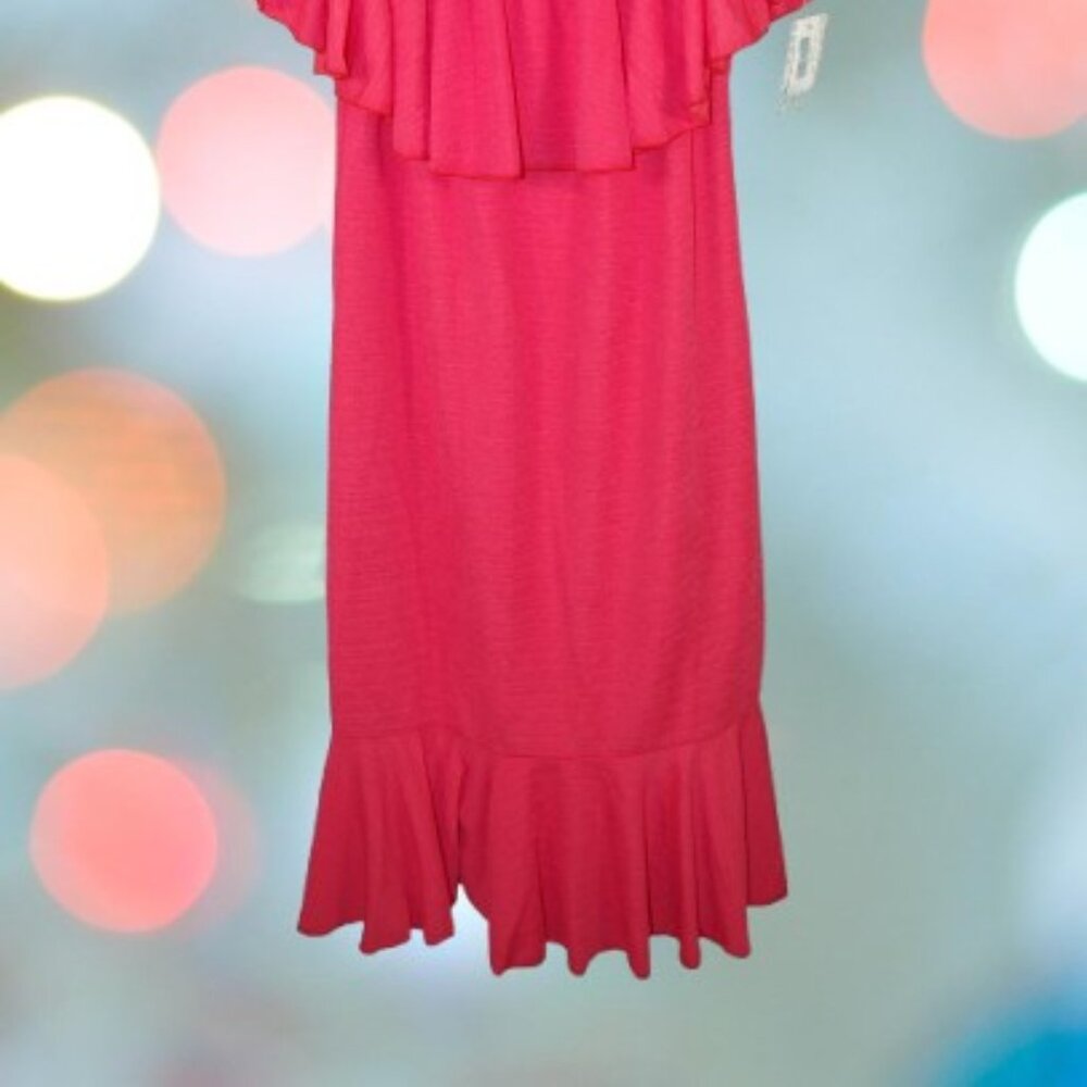 LuLaRoe Cici Mermaid Flounce Dress 2XL Coral Pink Orange Off Shoulder - Picture 3 of 3